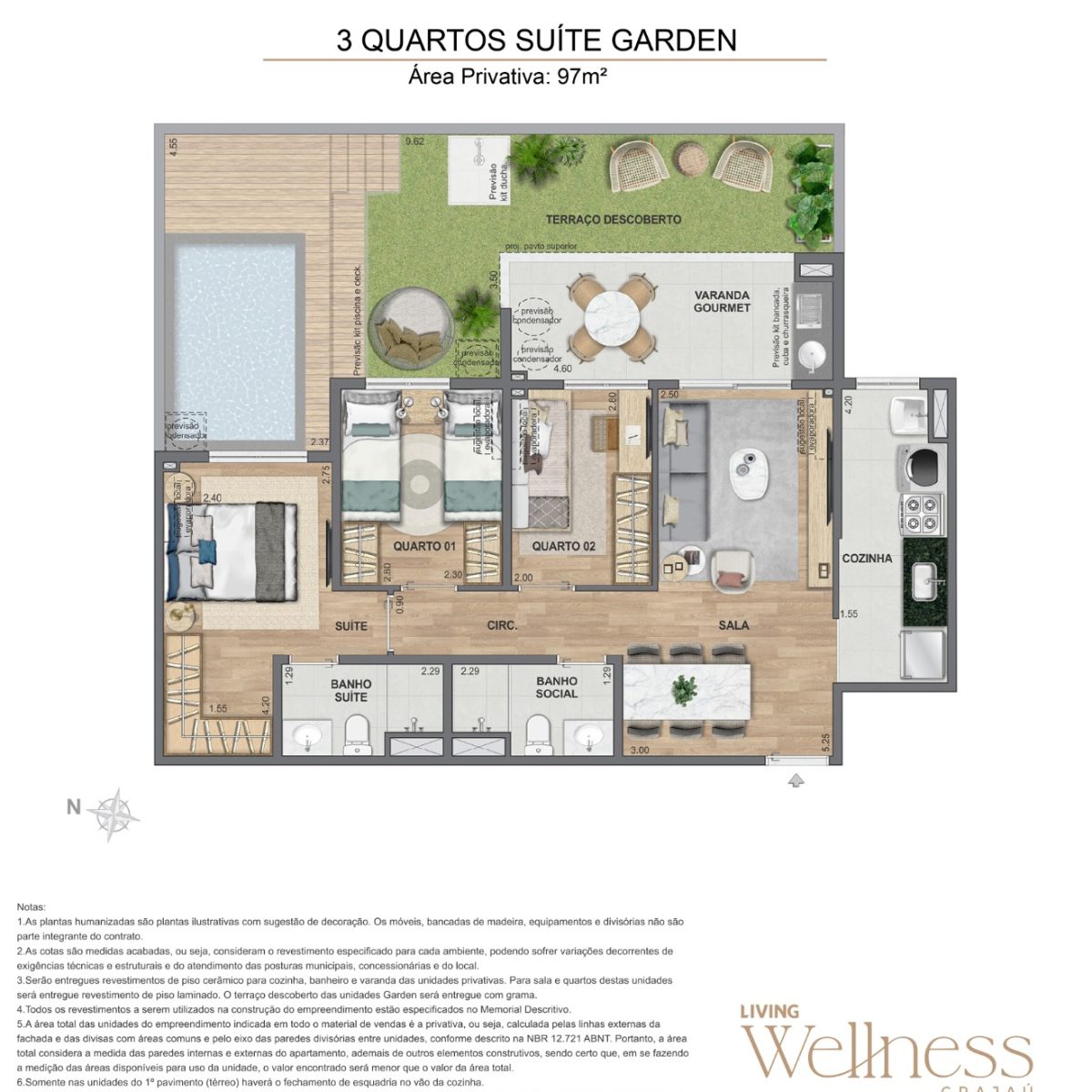 imagem prévia 3 quartos suite garden